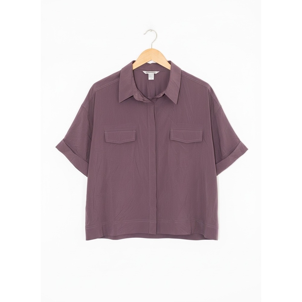 Athleta Hike Packable Top Womens 1X Purple Short Sleeve Button Up Shirt NWT
